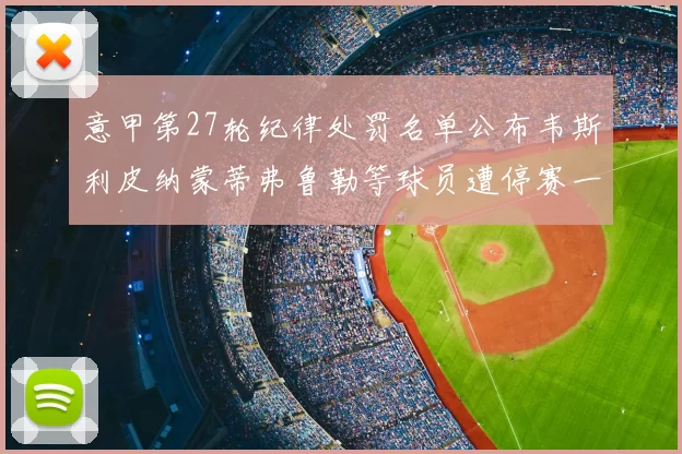 意甲第27轮纪律处罚名单公布韦斯利皮纳蒙蒂弗鲁勒等球员遭停赛一轮